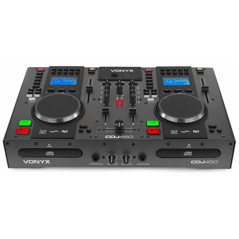 Vonyx CDJ450 - Double Lecteur CD/MP3/USB/Mixeur avec Bluetooth, 2 Canaux, Fonctionnalité Auto-Cue, Molettes Intégrées, Sorties M