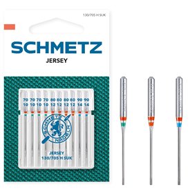 SCHMETZ Aiguilles pour machines à coudre | 10 Aiguilles Jersey | 130/705 H SUK | Grosseur d'aiguille 4x 70/10, 4x 80/12 et 2x 90