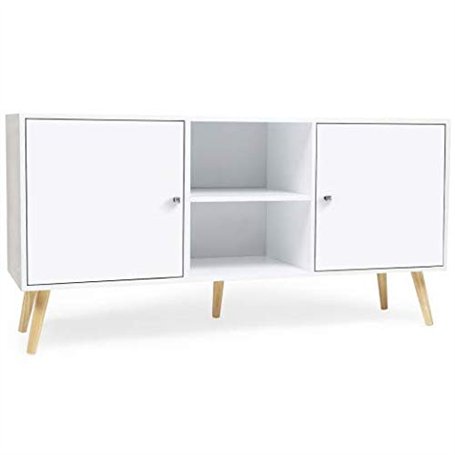 IDMarket - Buffet Bas scandinave 140 cm Effie 2 Portes Bois Blanc