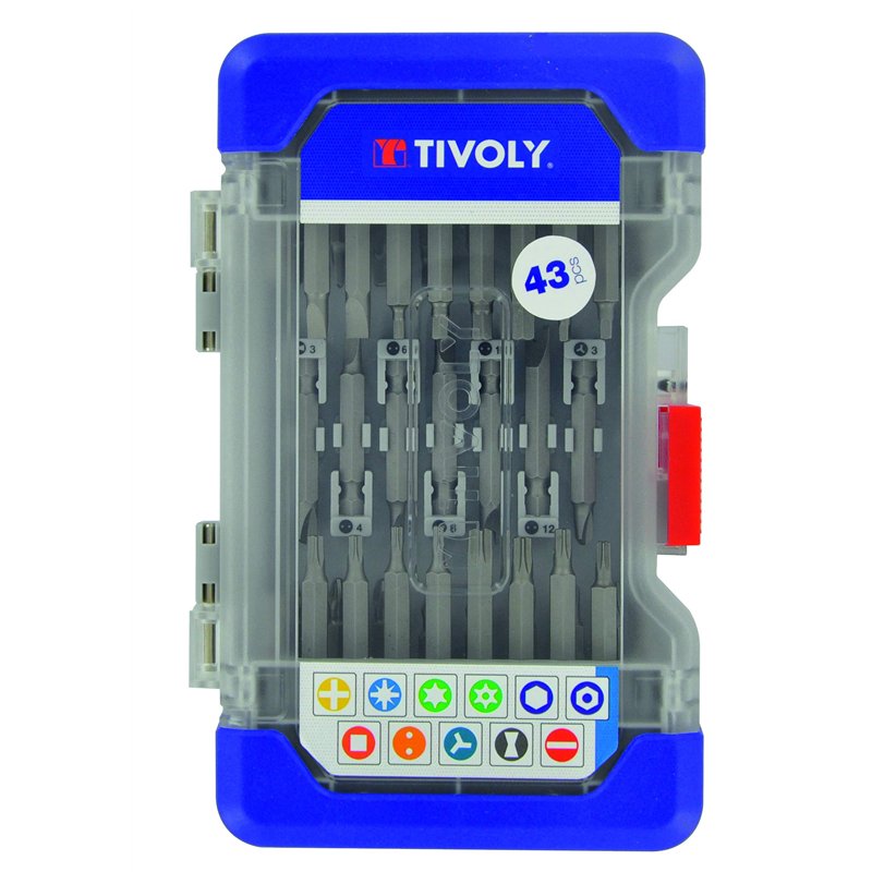 Tivoly - Coffret 43 Pièces Embouts de Vissage Longs - Empreintes pour la Plupart des Vis - Embouts Visseuse Long avec Coffret Ra