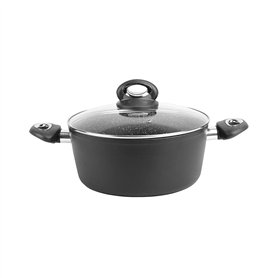 Sitram 711707, Faitout Granité diam. 24 cm en aluminium forgé revêtement noir anti-adhérent sans PFOA - aspect pierre - couvercl