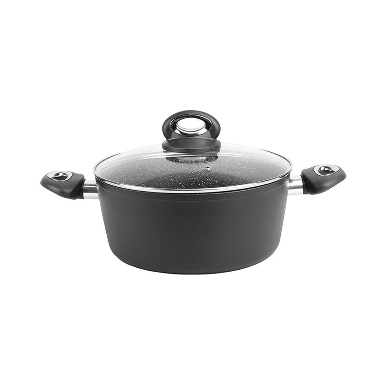 Sitram 711707, Faitout Granité diam. 24 cm en aluminium forgé revêtement noir anti-adhérent sans PFOA - aspect pierre - couvercl