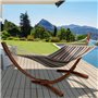 IDMarket - Hamac XL avec Support Bois et Toile rayée Noire, Blanche et Chocolat