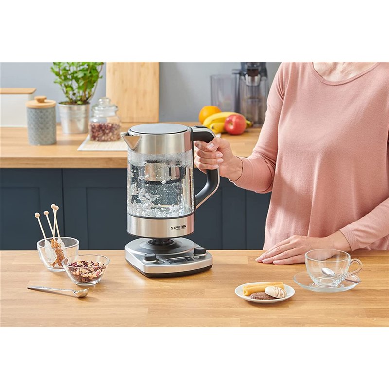 Image secondaire de SEVERIN Bouilloire Eau & Thé en Verre Programmable, 1,7L, 3 000W, Levée Automatique du Filtre, Minuterie, Affichage LED, WK 3422