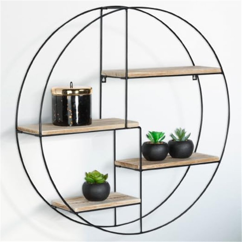 Image secondaire de IDMarket - Etagère murale ronde LILY 4 niveaux bois et métal design industriel