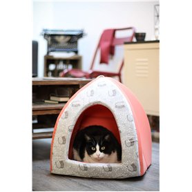 Aime Tipi Mousse pour Chat Couchage Mistigri Confort Doux Imprimé Coloré Corail Coussin Amovible Taille S