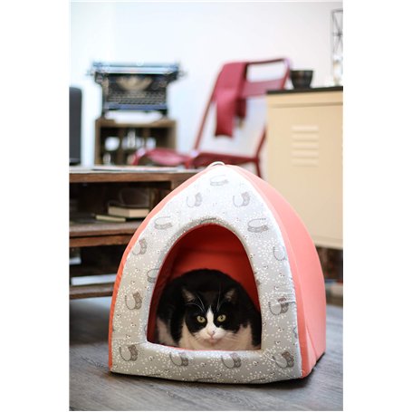 Aime Tipi Mousse pour Chat Couchage Mistigri Confort Doux Imprimé Coloré Corail Coussin Amovible Taille S