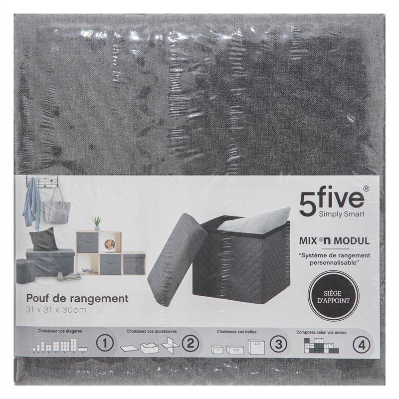 Image secondaire de 5 five simply smart - 2 en 1 Pouf et Coffre de Rangement Velours Gris foncé 31 x 31 cm 167846A