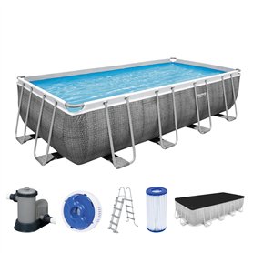 Bestway Power Steel Frame Pool Kit Complet avec Pompe de Filtration 549 x 274 x 122 cm Aspect rotin (Gris Ardoise), carré