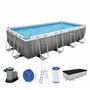 Bestway Power Steel Frame Pool Kit Complet avec Pompe de Filtration 549 x 274 x 122 cm Aspect rotin (Gris Ardoise), carré
