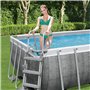 Bestway Power Steel Frame Pool Kit Complet avec Pompe de Filtration 549 x 274 x 122 cm Aspect rotin (Gris Ardoise), carré