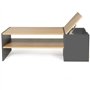 IDMarket - Table Basse Bar contemporaine rectangulaire IZIA avec Coffre Gris et Plateaux Bois