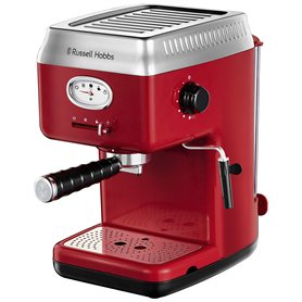 Russell Hobbs Machine expresso [Porte-filtre, Thermobloc] Retro Rouge (Pression 15 bars, réservoir d'eau amovible 1,1 L, buse à 