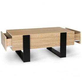 IDMarket - Table Basse rectangulaire Phoenix avec tiroirs 100 cm Bois et Noir