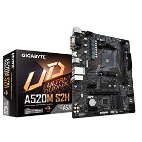 GIGABYTE Carte mère A520M S2H - Prend en charge les processeurs AMD Ryzen série 5000 AM4, VRM numérique pur 4+3 phases, jusqu'à 