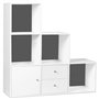 IDMarket - Meuble de Rangement en escalier Liam 3 Niveaux Bois Blanc Fond Gris avec Porte et tiroirs