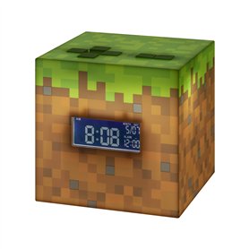 Réveil Digital Minecraft Grass Block - Lumière et Musique du Jeu Officiels, Décor de Chambre pour Gamers Minecraft, Vert