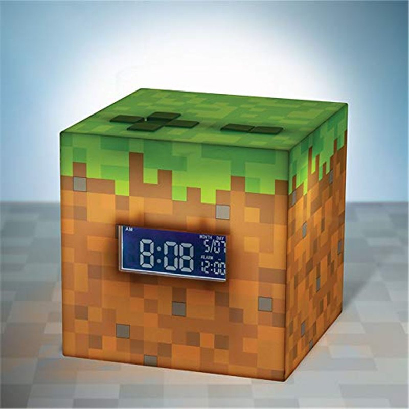 Image secondaire de Réveil Digital Minecraft Grass Block - Lumière et Musique du Jeu Officiels, Décor de Chambre pour Gamers Minecraft, Vert