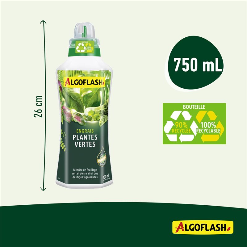 Image secondaire de Algoflash Engrais Plantes Vertes, Bouchon Doseur Inclus, 750 ml, ALIPAV750N