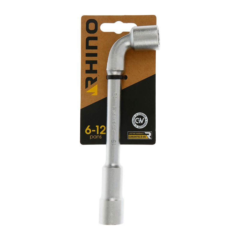 RHINO - Clés tubulaires et à Pipe, Clé à Pipe débouchée 15 mm - Diamètre 15 mm - Empreinte 6/12 pans - Fabriqué en Acier (Chrome
