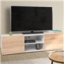 IDMarket - Meuble TV 113 cm ELI Blanc Portes façon hêtre