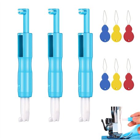 3 Pièces d'Enfile-Aiguille Pour Machine à Coudre, Enfileur Automatique, Insert d'Aide à l'Enfilage d'Aiguille Fixe (Bleu)