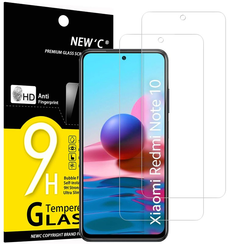 NEW'C Lot de 2, Verre Trempé pour Xiaomi Redmi Note 10, Note 10 5G, Xiaomi POCO M5s, Film Protection écran -Ultra Résistant (0,3