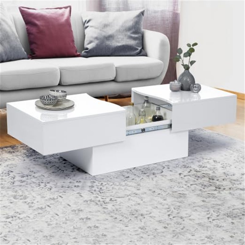 Image secondaire de IDMarket - Table Basse coulissante rectangulaire Marta Bois Blanc