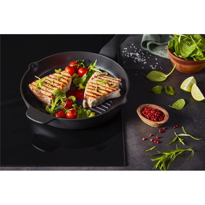 Image secondaire de Tefal Poêle grill 26 cm, Induction, Revêtement antiadhésif Minéralia, Fonte d'aluminium, Becs verseurs, Indicateur de cuisson Th