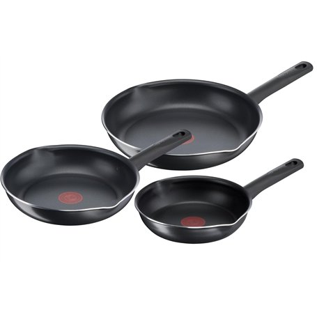 Tefal Lot 3 poêles 20/24/28 cm, Non induction, Revêtement antiadhésif sûr, Sans PFOA, Forme profonde, Bec verseur, Fonction Ther