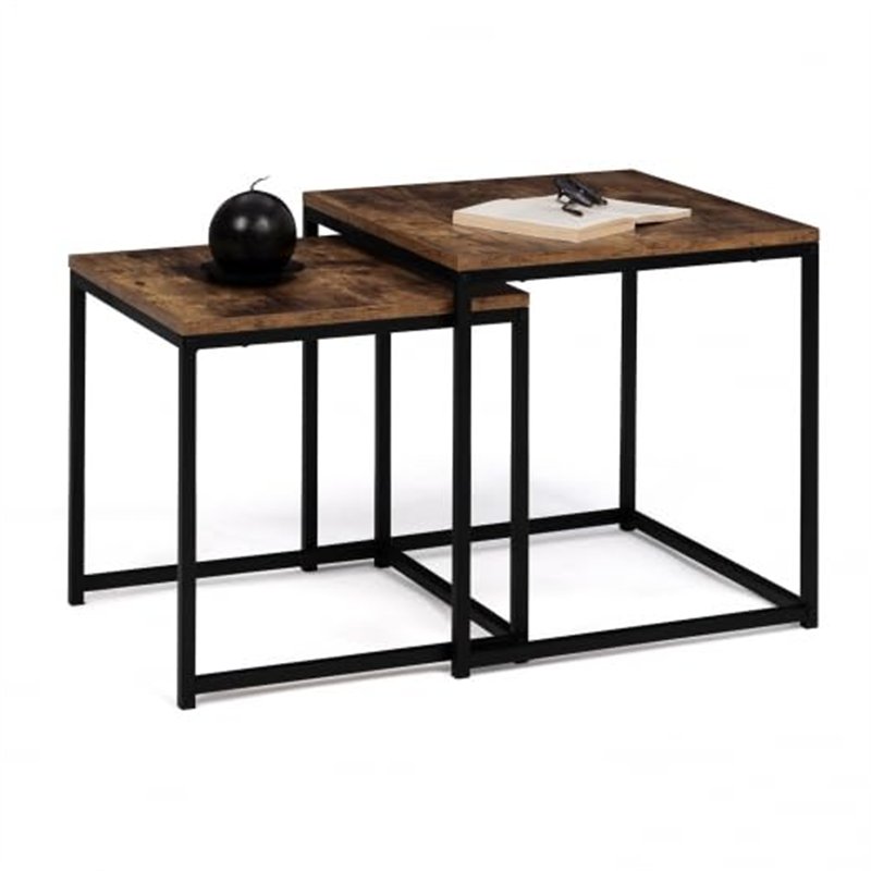 IDMarket - Lot de 2 Tables Basses gigognes Dayton 40/45 Effet Vieilli Design Industriel