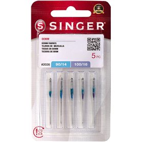 SINGER Lot de 5 aiguilles pour machine à coudre Denim 2026, tailles assorties 90/14, 100/16
