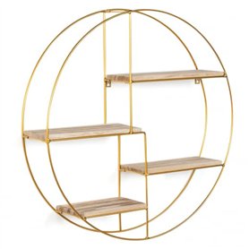 IDMarket - Etagère murale ronde LILY 4 niveaux bois et métal doré design industriel