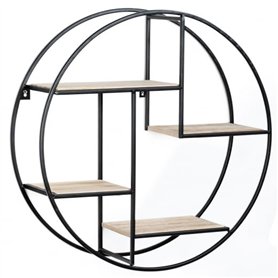 IDMarket - Etagère murale ronde LILY 4 niveaux bois et métal épais design industriel