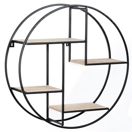 IDMarket - Etagère murale ronde LILY 4 niveaux bois et métal épais design industriel