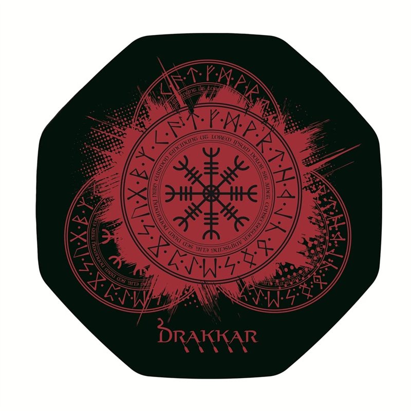Konix Drakkar Tapis de Sol Gaming Kattegat 98 x 98 cm pour Chaise de Bureau - Revêtement antidérapant - Motif Viking - Noir et R