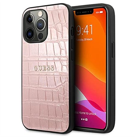 Guess GUHCP13LPCRBPI Coque pour iPhone 13 Pro / 13 6,1" Rose Croco Strap Collection