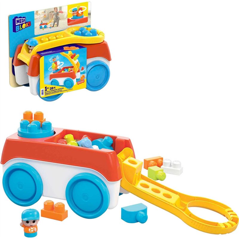Mega Bloks Coffret de construction Wagon Tourni-Blocs avec 1 wagon tournant, 19 blocs de construction géants et 1 figurine, Joue