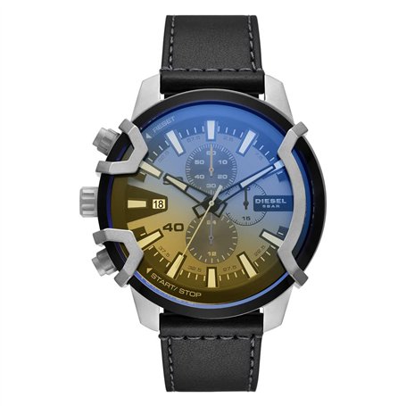 Diesel Montre pour homme Griffed, mouvement chronographe, boîtier en acier inoxydable argenté de 48 mm avec bracelet en cuir, DZ