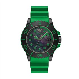 Emporio Armani Montre pour homme, mouvement à trois aiguilles avec date, boîtier en acier inoxydable noir de 46 mm avec bracelet