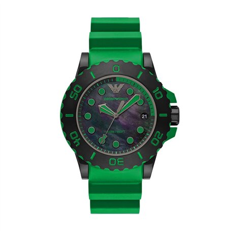 Emporio Armani Montre pour homme, mouvement à trois aiguilles avec date, boîtier en acier inoxydable noir de 46 mm avec bracelet