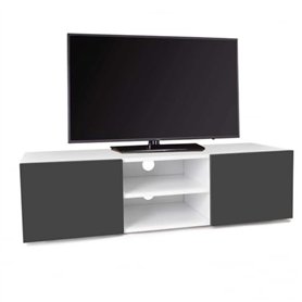 IDMarket - Meuble TV 113 cm ELI Blanc Portes Gris Anthracite