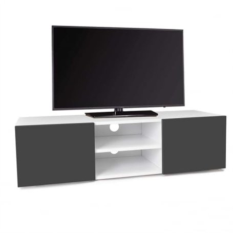 IDMarket - Meuble TV 113 cm ELI Blanc Portes Gris Anthracite