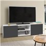 IDMarket - Meuble TV 113 cm ELI Blanc Portes Gris Anthracite