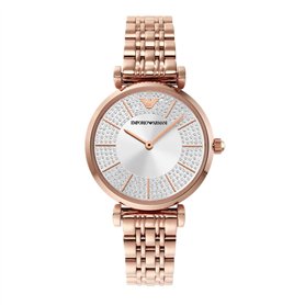 Emporio Armani Montre pour femme, mouvement à deux aiguilles, boîtier en acier inoxydable or rose de 32 mm avec bracelet en acie