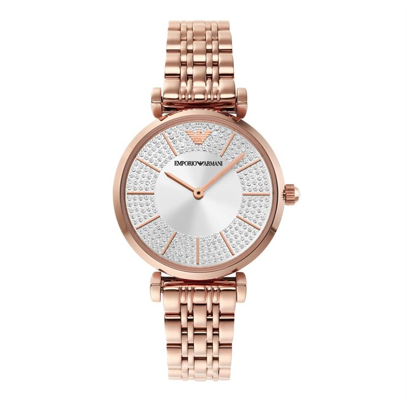Emporio Armani Montre pour femme, mouvement à deux aiguilles, boîtier en acier inoxydable or rose de 32 mm avec bracelet en acier
