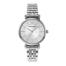 Emporio Armani Montre pour femme, mouvement à deux aiguilles, boîtier en acier inoxydable argenté de 32 mm avec bracelet en acie