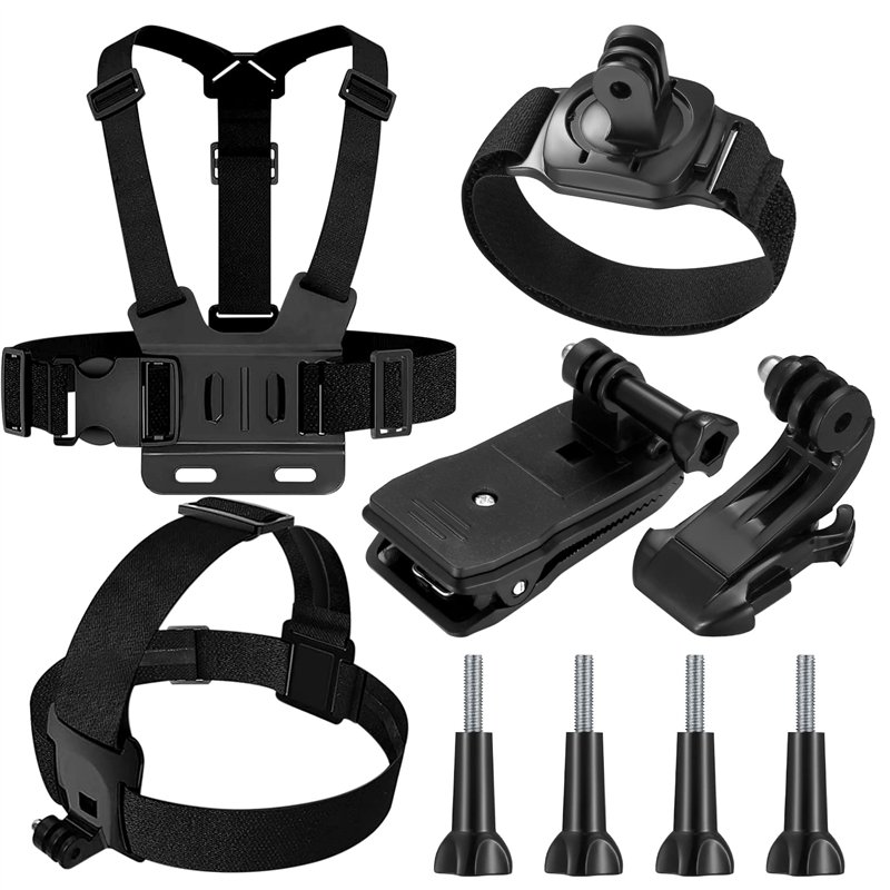 Compatibile Con GoPro 9-en-1 Accessoires Kit, Harnais de Poitrine, Fixation Harnais Tete Bandeau, Fixation Poignet, Fixation Cli