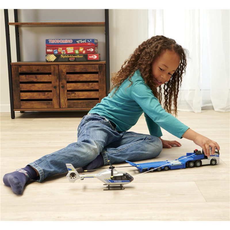 Image secondaire de Majorette 213716000 Grand Series SOS Volvo FH-16 Camion de Police avec hélicoptère moulé sous Pression, Multicolore, Taille Uniq