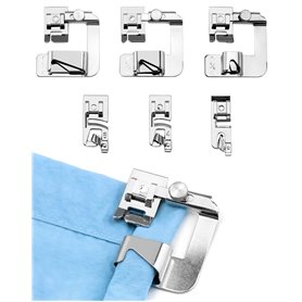 QWORK® 6 Pièces Pied de biche Machine a Coudre, 3 Pieds à Ourlet rouléétroit (3/4/6 mm), 3 Pieds presseurs à Ourlet roulé Large 